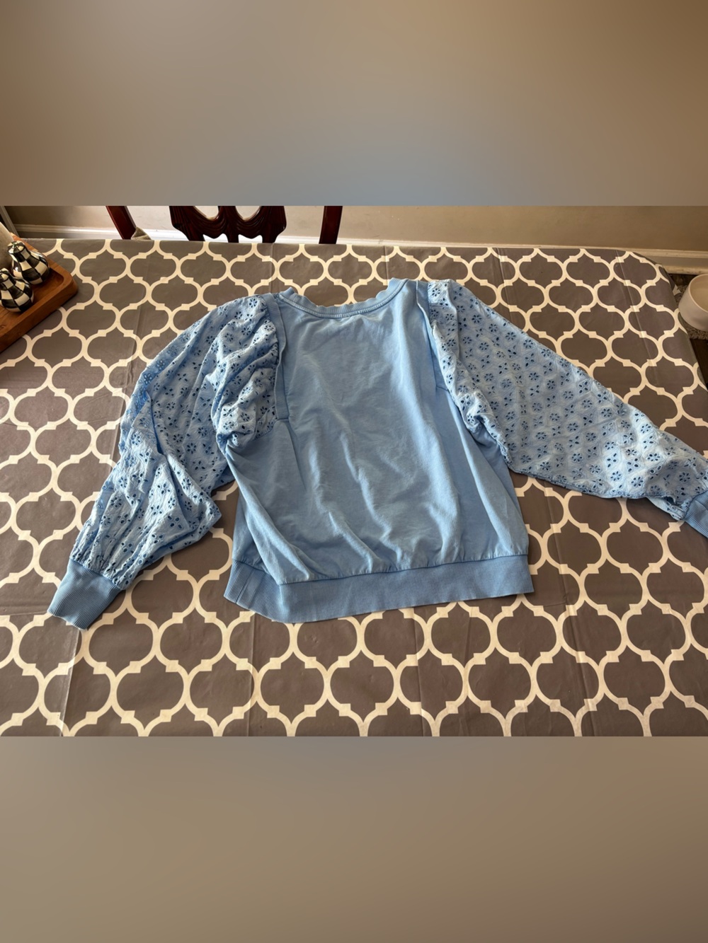 ANTHROPOLOGIE PILCRO Washed Light Blue Eyelet Sleeves Lace Pullover Sweatshirt - Picture 10 of 10